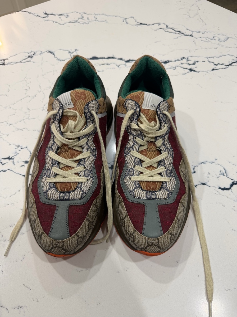 Gucci Men’s Rhyton GG Supreme Canvas Sneakers Beige Brick Red